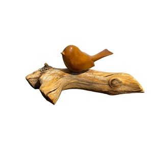 Carved Wood Bird on Driftwood collectible home Decor vintage artisan handmade